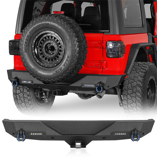 Off-Road Rear Bumper w/ LED spotlights For 2018-2024 Jeep Wrangler JL - Ultralisk4x4-u3003-1