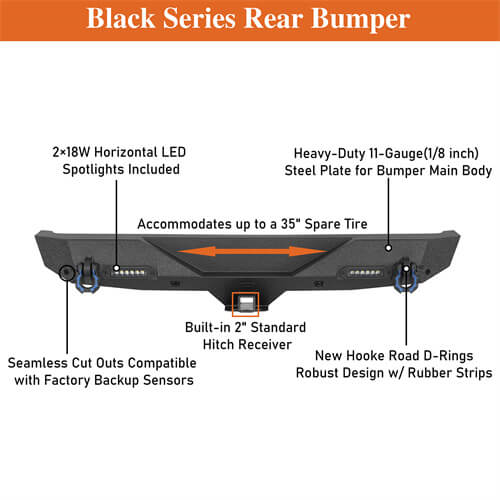 Off-Road Rear Bumper w/ LED spotlights For 2018-2024 Jeep Wrangler JL - Ultralisk4x4-u3003-10