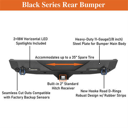 Off-Road Rear Bumper w/ LED spotlights For 2018-2024 Jeep Wrangler JL - Ultralisk4x4-u3003-10