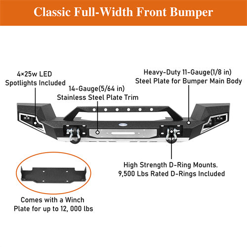 Off road Full-Width Front Bumper For 2018-2024 Jeep Wrangler JL GLadiator JT - Ultralisk4x4-u3013s-10