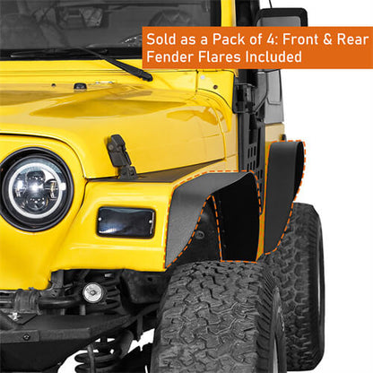 Aftermarket Front & Rear Fender Flares Kit For 1997-2006 Jeep Wrangler TJ - Ultralisk4x4