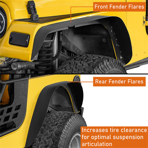 Aftermarket Front & Rear Fender Flares Kit For 1997-2006 Jeep Wrangler TJ - Ultralisk4x4