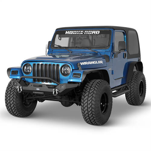 Aftermarket Front Bumper w/ Winch Plate & LED Spotlights For 1997-2006 Jeep Wrangler TJ - Ultralisk4x4-u10121s-2