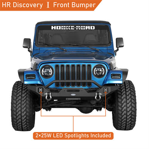 Aftermarket Front Bumper w/ Winch Plate & LED Spotlights For 1997-2006 Jeep Wrangler TJ - Ultralisk4x4-u10121s-4