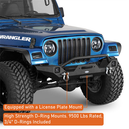 Aftermarket Front Bumper w/ Winch Plate & LED Spotlights For 1997-2006 Jeep Wrangler TJ - Ultralisk4x4-u10121s-5