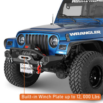 Aftermarket Front Bumper w/ Winch Plate & LED Spotlights For 1997-2006 Jeep Wrangler TJ - Ultralisk4x4-u10121s-6