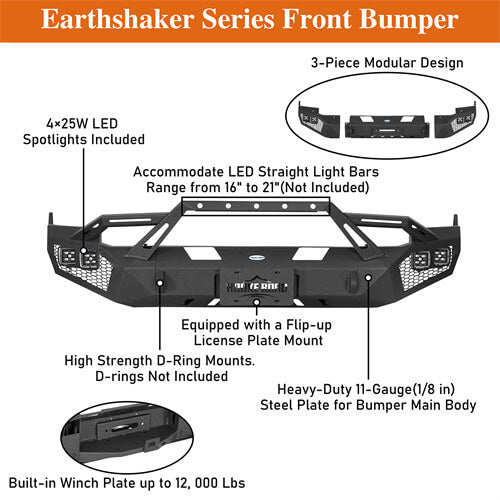 Aftermarket Earthshaker Series Front Bumper w/ LED Lights For 2009-2012 Ram 1500 - Ultralisk4x4