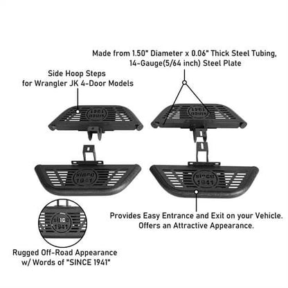 Side Hoop Steps Kit Jeep Wrangler Accessories For 2007-2018 Jeep Wrangler JK 4-Door - Ultralisk4x4 ul094s 13