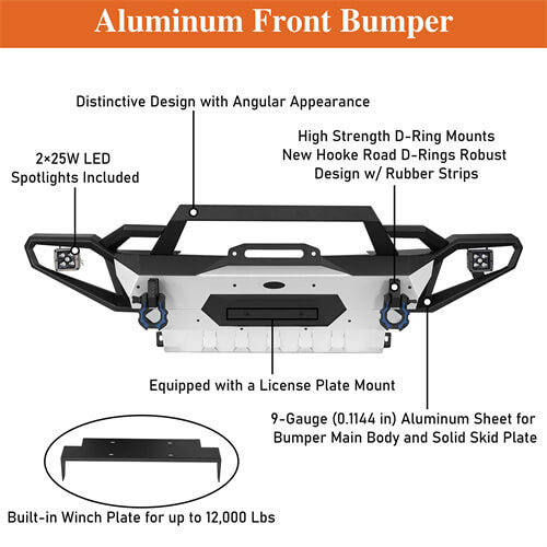 Aluminum Front Bumper For 2018-2024 Jeep Wrangler JL & GLadiator JT - Ultralisk4x4 -u3067s-9