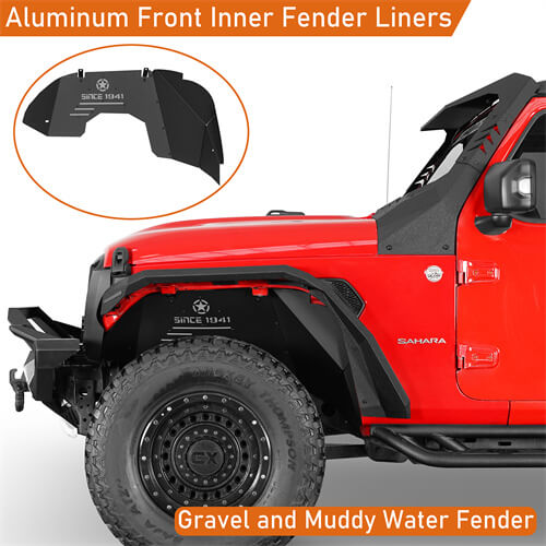 Aluminum Front Inner Fender Liners For 2018-2024 Jeep Wrangler JL & Gladiator JT - Ultralisk4x4-u3075s-4