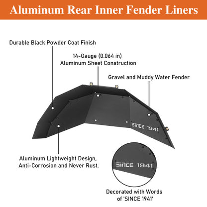 Aluminum Front & Rear Inner Fender Liners For 2018-2024 Jeep Wrangler JL - Ultralisk4x4