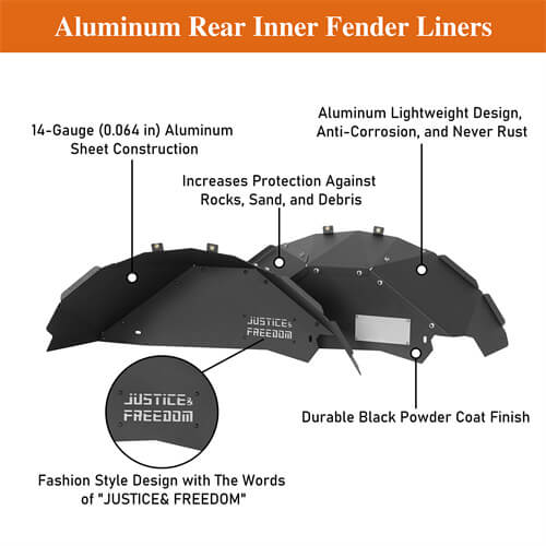 Aluminum Rear Inner Fender Liners For 2007-2018 Jeep Wrangler JK - Ultralisk4x4-u2116s-9