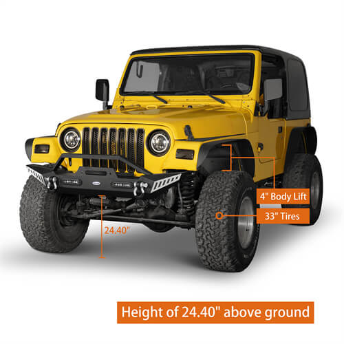 Blade Master Stubby Front Bumper w/Winch Plate & LED Accent Lights For 1987-2006 Jeep Wrangler TJ YJ - Ultralisk 4x4