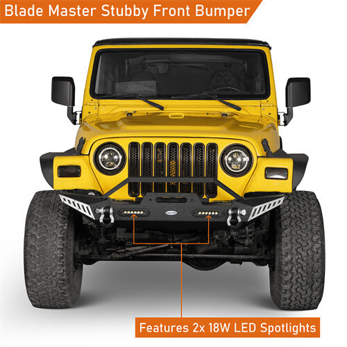 Blade Master Stubby Front Bumper w/Winch Plate & LED Accent Lights For 1987-2006 Jeep Wrangler TJ YJ - Ultralisk 4x4