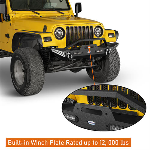 Blade Master Stubby Front Bumper w/Winch Plate & LED Accent Lights For 1987-2006 Jeep Wrangler TJ YJ - Ultralisk 4x4