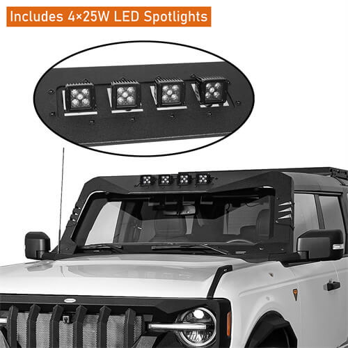 Bronco Madmax Windshield Frame Cover Body Amor w/4 LED Light For 2021-2023 Ford Bronco - ultralisk4x4 ul8918s 12