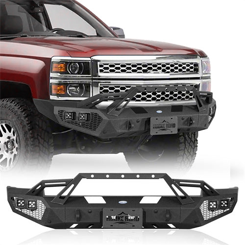 Earthshaker Series Front Bumper w/ Winch Plate & LED Spotlights For 2014-2015 Chevy Silverado 1500 - Ultralisk4x4