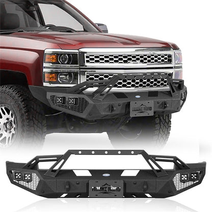 Earthshaker Series Front Bumper w/ Winch Plate & LED Spotlights For 2014-2015 Chevy Silverado 1500 - Ultralisk4x4