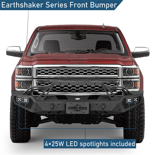 Earthshaker Series Front Bumper w/ Winch Plate & LED Spotlights For 2014-2015 Chevy Silverado 1500 - Ultralisk4x4