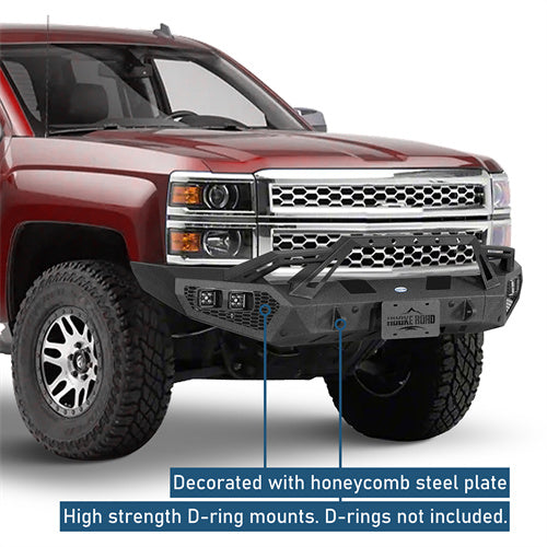 Earthshaker Series Front Bumper w/ Winch Plate & LED Spotlights For 2014-2015 Chevy Silverado 1500 - Ultralisk4x4