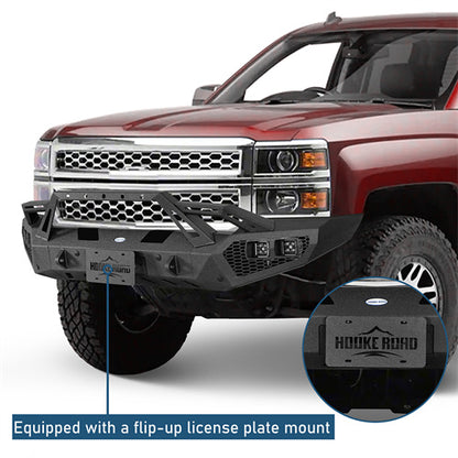 Earthshaker Series Front Bumper w/ Winch Plate & LED Spotlights For 2014-2015 Chevy Silverado 1500 - Ultralisk4x4