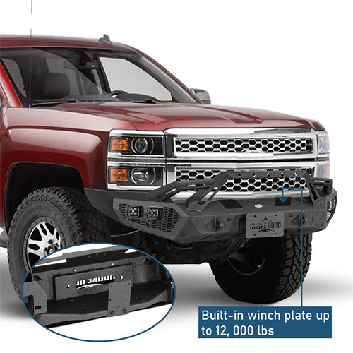 Earthshaker Series Front Bumper w/ Winch Plate & LED Spotlights For 2014-2015 Chevy Silverado 1500 - Ultralisk4x4