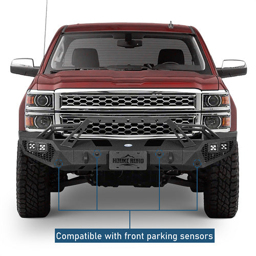 Earthshaker Series Front Bumper w/ Winch Plate & LED Spotlights For 2014-2015 Chevy Silverado 1500 - Ultralisk4x4