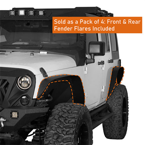 Front & Rear Fender Flares Kit Upgrade Version For 2007-2018 Jeep Wrangler JK - ultralisk4x4