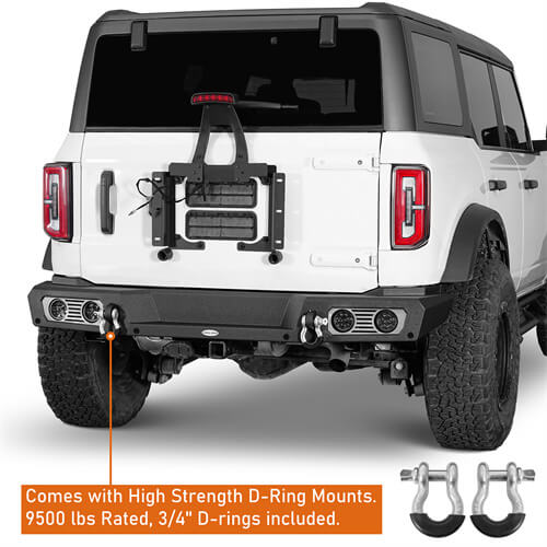 2021-2023 Ford Bronco Rear Bumper 4x4 Truck Parts w/D-Rings & LED Lights Excluding Raptor - Ultralisk4x4 ul8923s 14