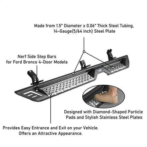 Ford Bronco Side Steps Side Armor Off Road Parts For 2021 2022 2023 Ford Bronco 4-Door - Ultralisk4x4 ul8928 11