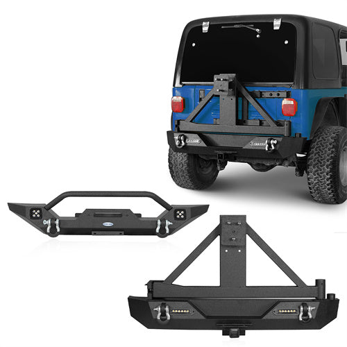 Different Trail Front & Rear Bumper w/Tire Carrier Combo For 1997-2006 Jeep Wrangler TJ - Ultralisk 4x4