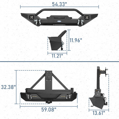 Different Trail Front & Rear Bumper w/Tire Carrier Combo For 1997-2006 Jeep Wrangler TJ - Ultralisk 4x4