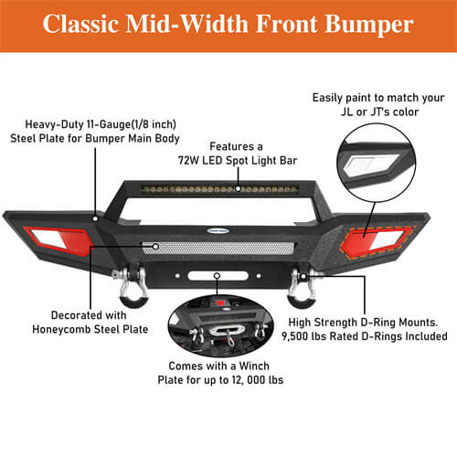 Aftermarket Front Bumper For 18-23 Jeep Wrangler JL & Jeep Gladiator JT - Ultralisk 4x4 ul3044s 20