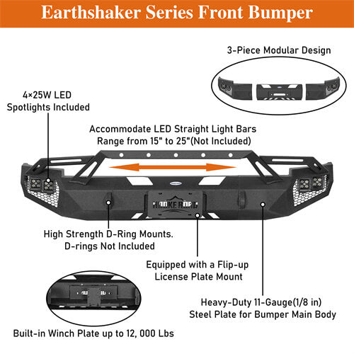 Earthshaker Series Front Bumper For 2007-2013 Chevy Silverado 1500 2nd Generation - Ultralisk4x4-u9034-9