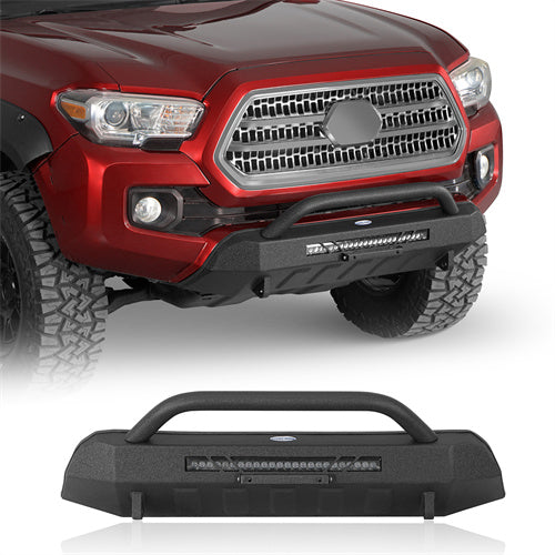 Blink Stubby Front Bumper w/ LED Spotlight Bar For 2016-2023 Toyota Tacoma - Ultralisk4x4