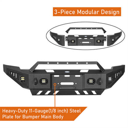 Discovery Ⅰ Full-Width Full-Width Front Bumper w/ Winch Plate & LED Spotlights For 2010-2018 Ram 2500 - Ultralisk4x4-12