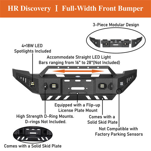 Discovery Ⅰ Full-Width Full-Width Front Bumper w/ Winch Plate & LED Spotlights For 2010-2018 Ram 2500 - Ultralisk4x4-14