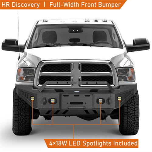 Discovery Ⅰ Full-Width Full-Width Front Bumper w/ Winch Plate & LED Spotlights For 2010-2018 Ram 2500 - Ultralisk4x4-7