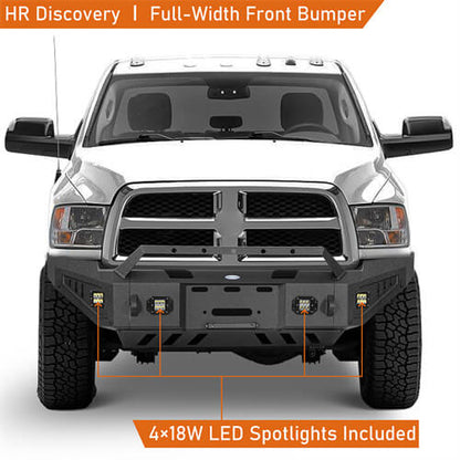 Discovery Ⅰ Full-Width Full-Width Front Bumper w/ Winch Plate & LED Spotlights For 2010-2018 Ram 2500 - Ultralisk4x4-7