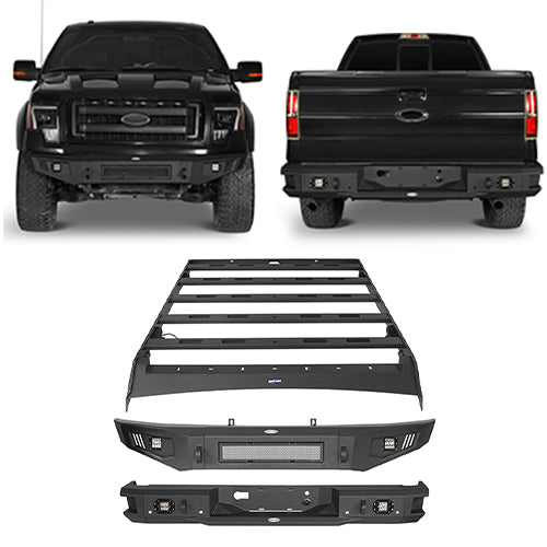 Front Bumper &  Rear Bumper &  Roof Rack Luggage Carrier for 2009-2014 Ford F-150 SuperCrew, Excluding Raptor ultralisk4x4 ULB.8205+8201+8203 1