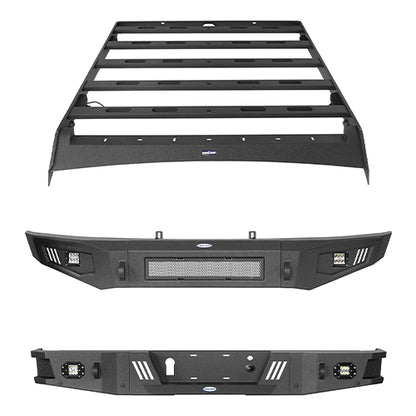 Front Bumper & Rear Bumper & Roof Rack for 2009-2014 Ford F-150 SuperCrew,Excluding Raptor ultralisk4x4 ULB.8205+8201+8204 2