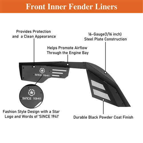 Road Trip Front Inner Fender Liners For 1997-2006 Jeep Wrangler TJ - Ultralisk4x4 - u1034s -9