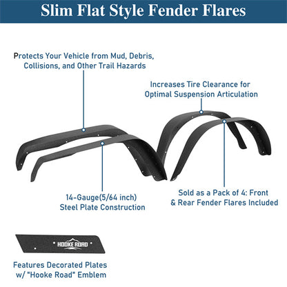 Slim Flat Front & Rear Fender Flares Kit For Jeep Wrangler YJ 1987-1995 - u1066-7