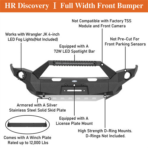 Full-Width Front Bumper w/ LED Light Bar For 2014-2024 Toyota 4Runner - Ultralisk4x4-u9814s-10