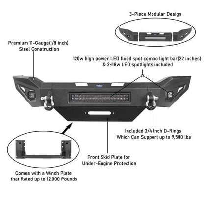 Full Width Front Bumper & Rear Bumper w/ Led Lights for 2019-2021 Dodge Ram 2500 - ultralisk4x4 ULB.6302+ULB.6304 12