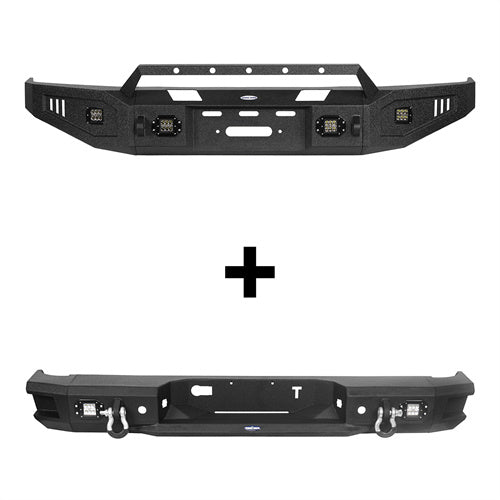 Full Width Front Bumper w/Winch Plate & Rear Bumper w/Hitch Receiver for 2007-2013 Toyota Tundra - Ultralisk4x4 ULB.5205+ULB.5201 2