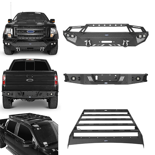 Ford F-150 Front Bumper &  Rear Bumper & Roof Rack for 2009-2014 F-150 SuperCrew,Excluding Raptor ultralisk4x4 ULB.8205+8200+8204 1