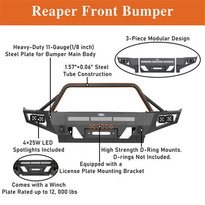 Toyota Tacoma Full Width Front Bumper w/ Winch Plate & Bull Bar For 3rd Gen 2016-2023 - ultralisk4x4 ul4210s 14