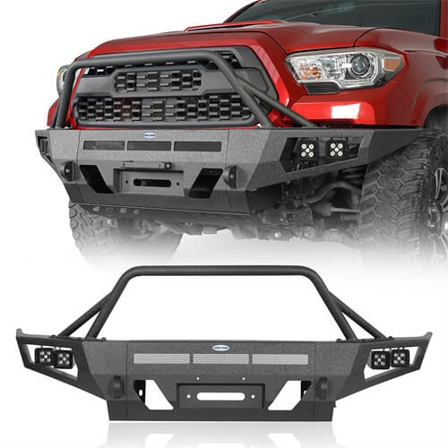 Toyota Tacoma Full Width Front Bumper w/ Winch Plate & Bull Bar For 3rd Gen 2016-2023 - ultralisk4x4 ul4210s 2