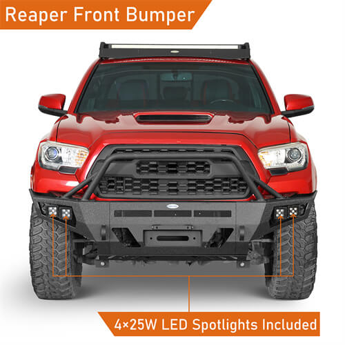 Toyota Tacoma Full Width Front Bumper w/ Winch Plate & Bull Bar For 3rd Gen 2016-2023 - ultralisk4x4 ul4210s 7